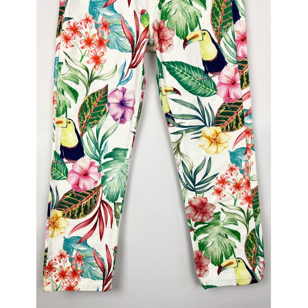 Zara Womens Pants 4 White Tropical Coastal Print Denim Straight Leg Crop Jeans - Picture 6 of 11